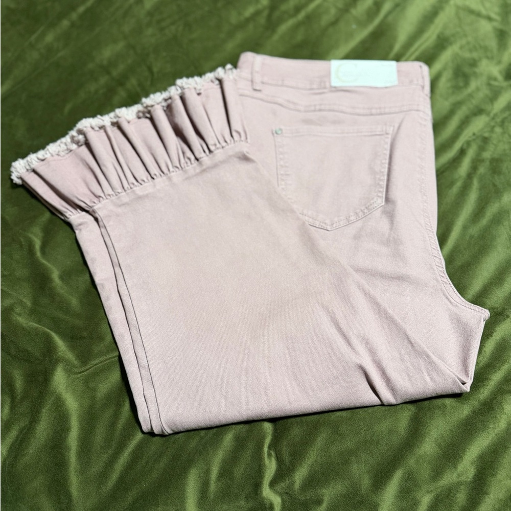 Women’s High-Rise Crop Pink Ruffle Hem Jeans